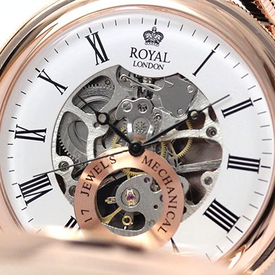 イギリスブランド ROYAL LONDON (ロイヤルロンドン) 懐中時計 9808089 スケルトン部分アップ