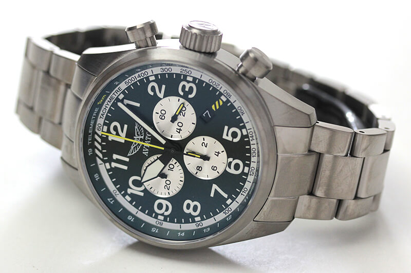 aviator(アビエイター)　スイスブランド　腕時計　パイロットウォッチ　アビエイターエアラコブラp45 クロノグラフ AIRACOBRA　クォーツ腕時計　ステンレス