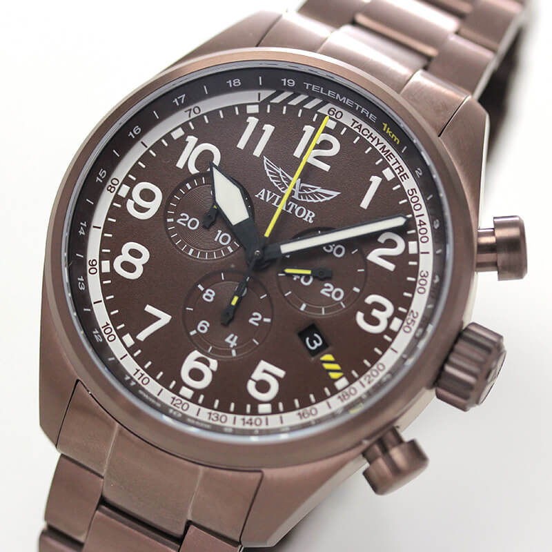 aviator(アビエイター)　スイスブランド　腕時計　パイロットウォッチ　アビエイターエアラコブラp45 クロノグラフ AIRACOBRA　正面　アップ　ミリタリー