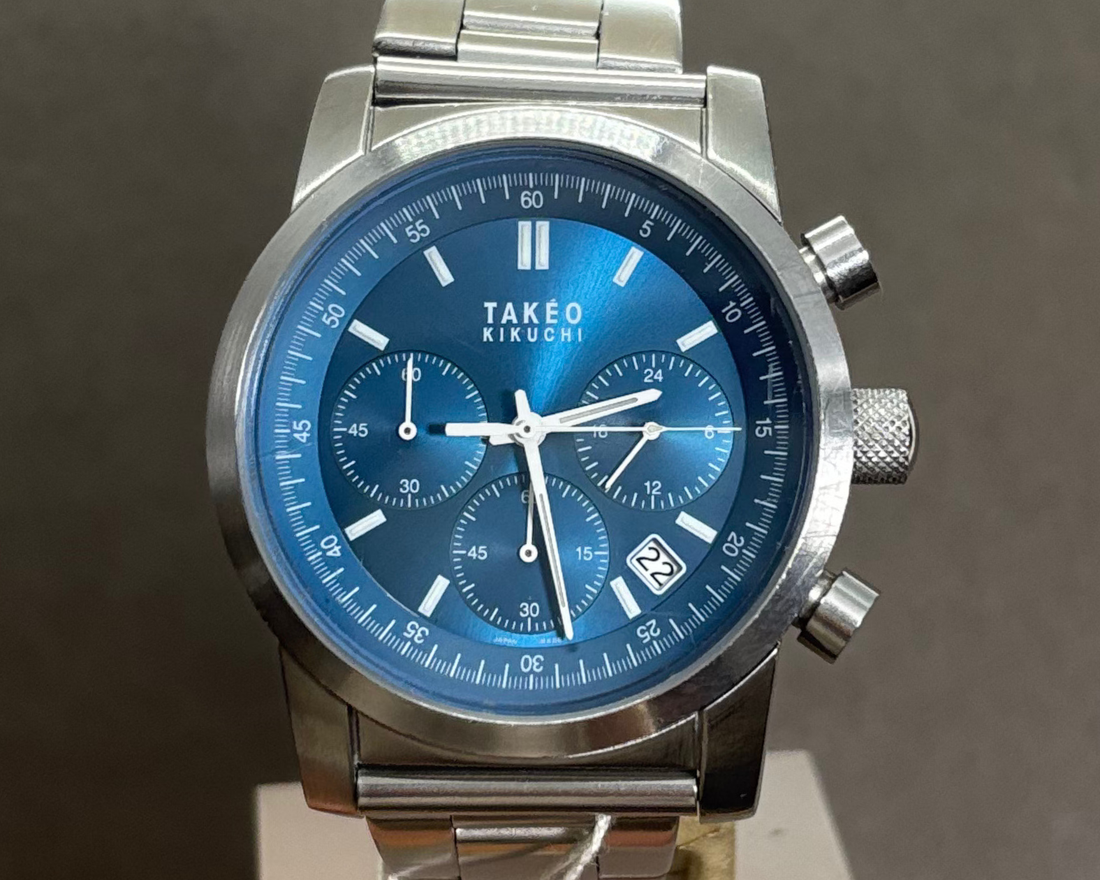 実際の修理事例 タケオキクチ表記 腕時計 クォーツ式 クロノグラフ