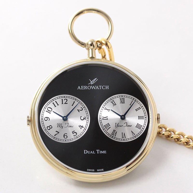 AERO(アエロ) クォーツ式 デュアルタイム 懐中時計 05826PD03・05826JA03/ペア懐中時計