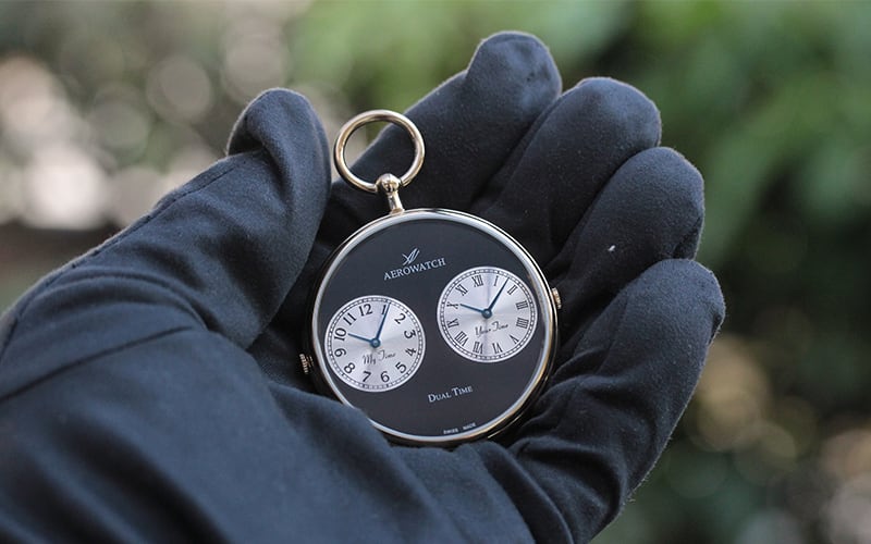 AERO(アエロ) クォーツ式 デュアルタイム 懐中時計 05826PD03・05826JA03/ペア懐中時計