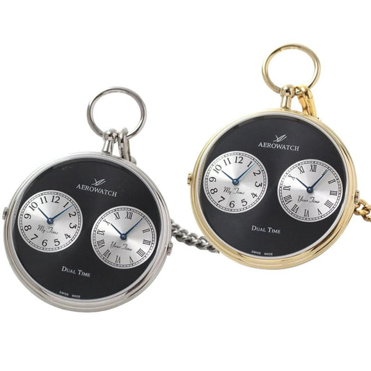 AERO(アエロ) クォーツ式 デュアルタイム 懐中時計 05826PD03・05826JA03/ペア懐中時計