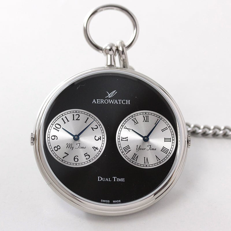 AERO(アエロ) クォーツ式 デュアルタイム 懐中時計 05826PD03・05826JA03/ペア懐中時計