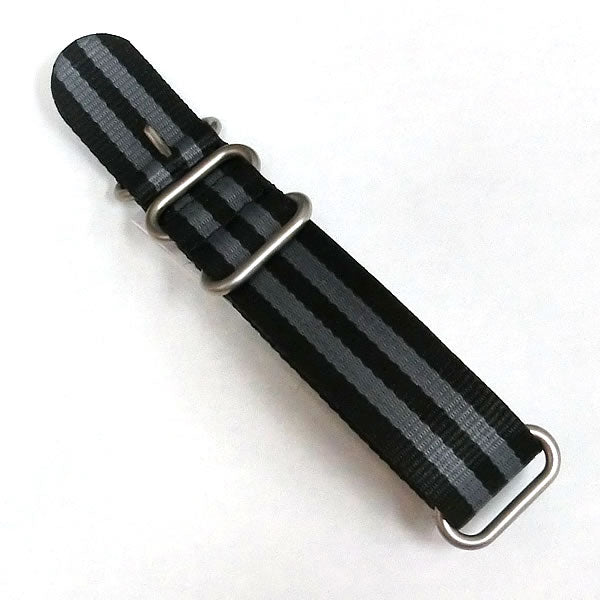 時計ナイロンバンド　NATOベルト　ブラック×グレーライン　18mm