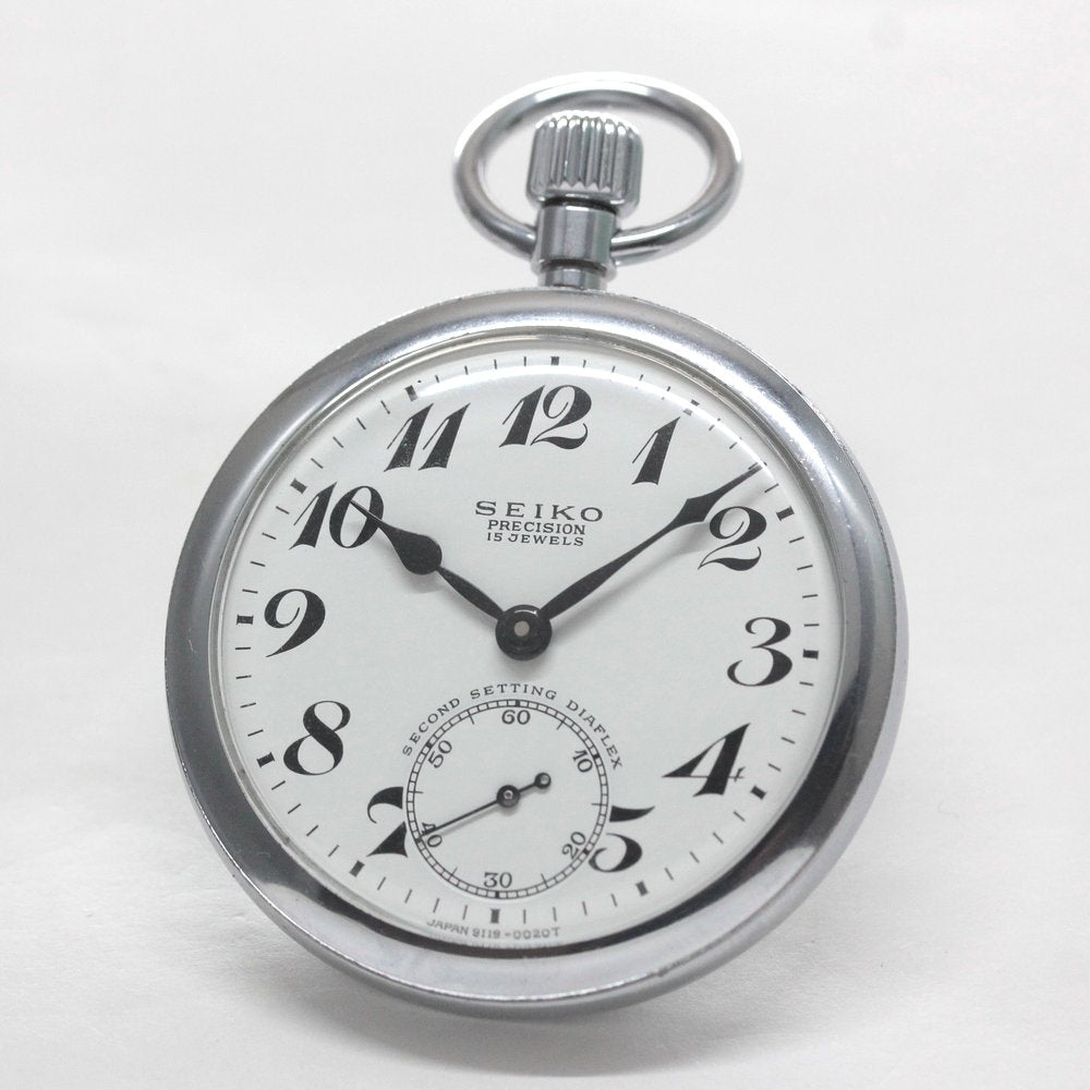 オーバーホール済で、日差30秒以内に調整します 昭和46年の19セイコー鉄道時計/15石/秒針止め機能/絶版時計/19seiko-1318