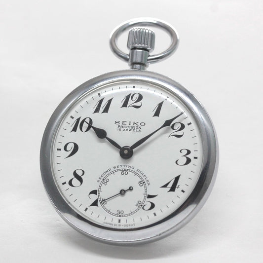 オーバーホール済で、日差30秒以内に調整します 昭和46年の19セイコー鉄道時計/15石/秒針止め機能/絶版時計/19seiko-1318
