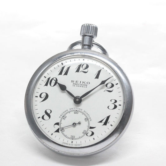 Overhauled and adjusted to within 30 seconds per day, this 19 Seiko railroad watch from 1971, features 15 jewels, a stop-seconds function, and is no longer in production. 19seiko-1318