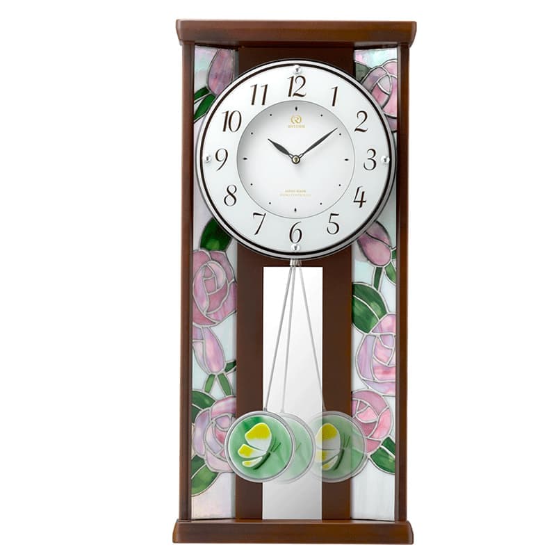 RHYTHM リズム 電波掛け時計 RHG-M007 ステンドグラス装飾 4MX406HG06