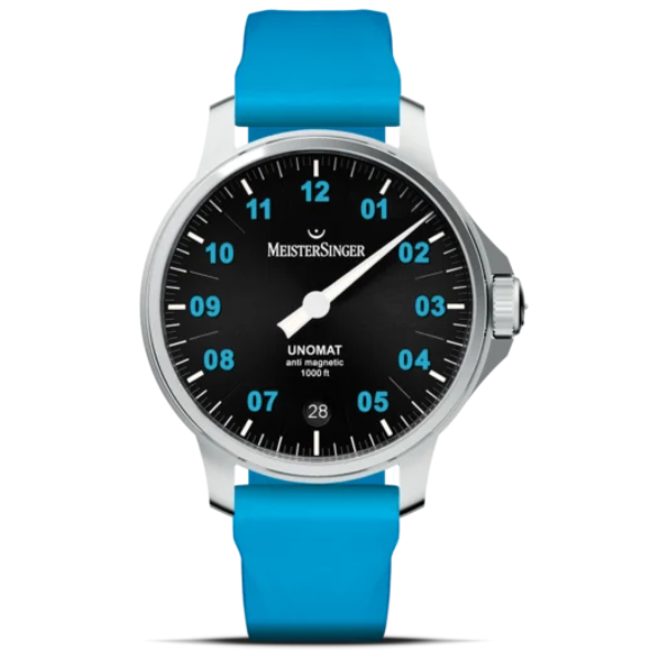 MeisterSinger Unomat Automatic Watch, Black with Arctic Blue, UN902BLU