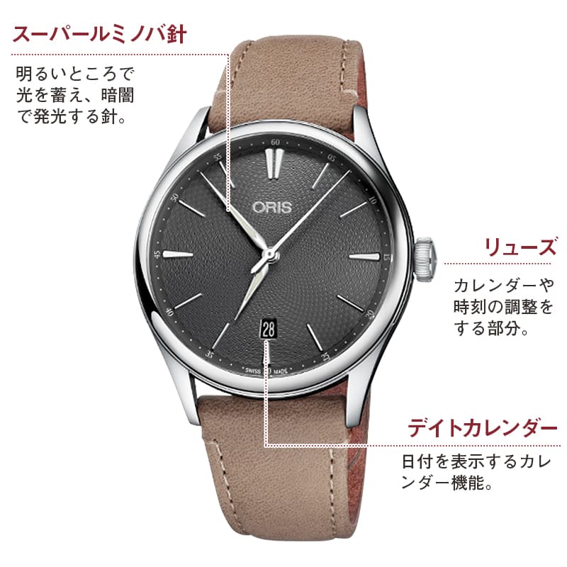 オリス（ORIS)アートリエ　デイト レザーベルト 腕時計 733 7721 4053-07 5 21 32FC