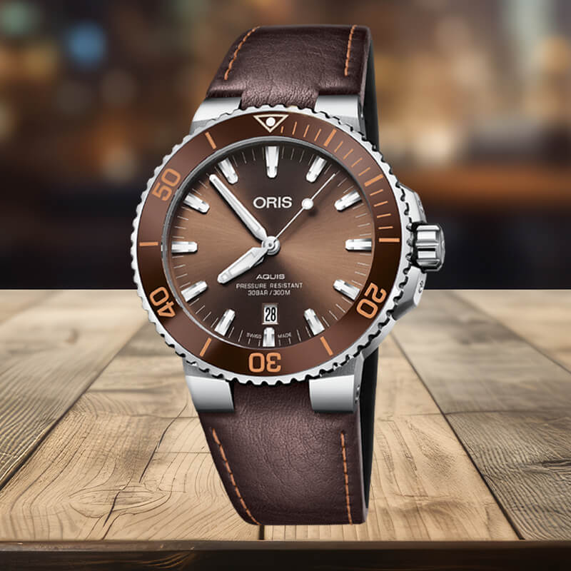 オリス/Oris/ダイビング/AQUIS(アクイス) デイト/ブラウン/レザーベルト/733 7730 4152-07 5 24 12EB 腕時計