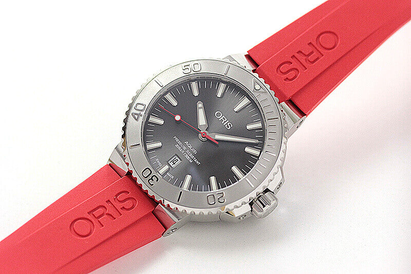 オリス/Oris/ダイビング/AQUIS(アクイス) デイト/レリーフ レッドカラー 腕時計 733 7730 4153-07 4 24 66EB