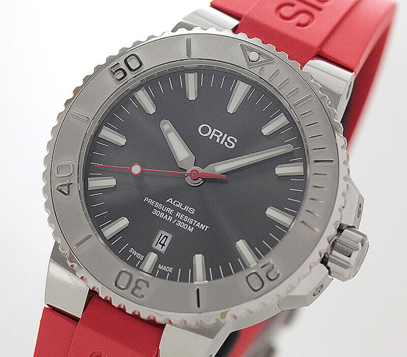 オリス/Oris/ダイビング/AQUIS(アクイス) デイト/レリーフ レッドカラー 腕時計 733 7730 4153-07 4 24 66EB