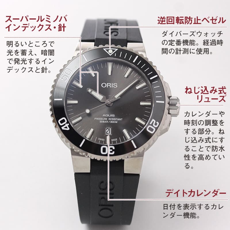 オリス/Oris/ダイビング/AQUIS(アクイス)/チタニウム デイト 733 7730 7153-07 4 24 64TEB 腕時計