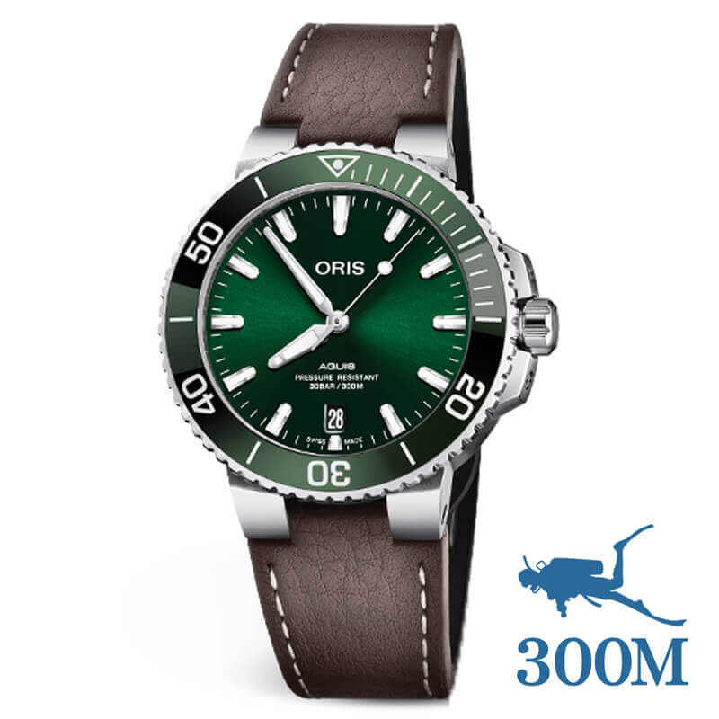 オリス/Oris/ダイビング/AQUIS(アクイス) デイト/グリーン/革ベルト/733 7732 4157-07 5 21 10FC / 39.5mm 腕時計