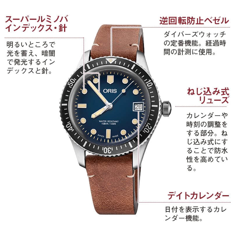 オリス(Oris)ダイバーズ65（Divers Sixty-Five）733.7747.4055 ブルーダイヤル×レザーベルト 腕時計
