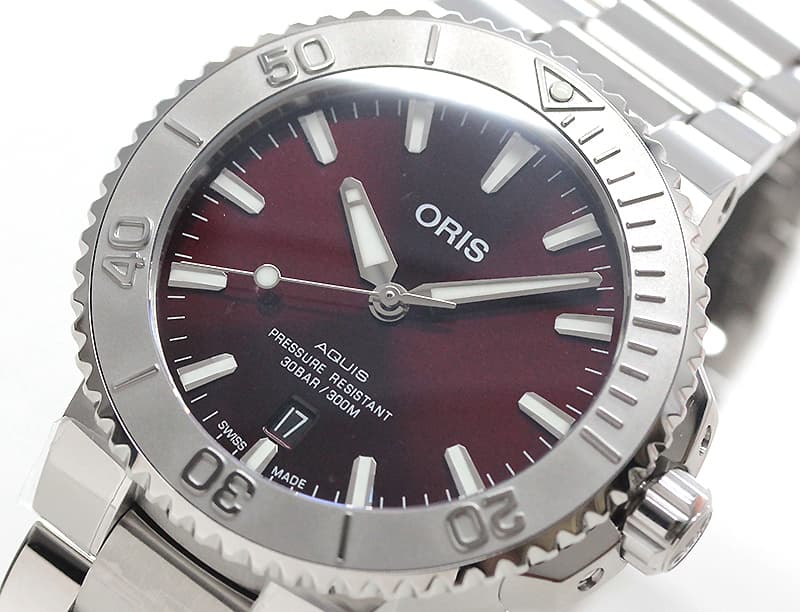 オリス/Oris/ダイビング/AQUIS(アクイス)/チェリーレッドモデル デイト 733 7766 4158-8 22 05PEB 腕時計