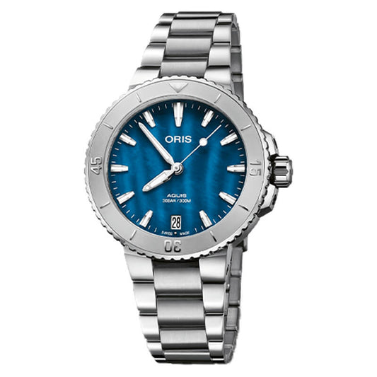 オリス/Oris/AQUIS(アクイス) 36.5mm MOP(マザーオブパール)ダイアル  レディース 腕時計 733 7770 4155-07 8 18 05P（エーゲブルー）