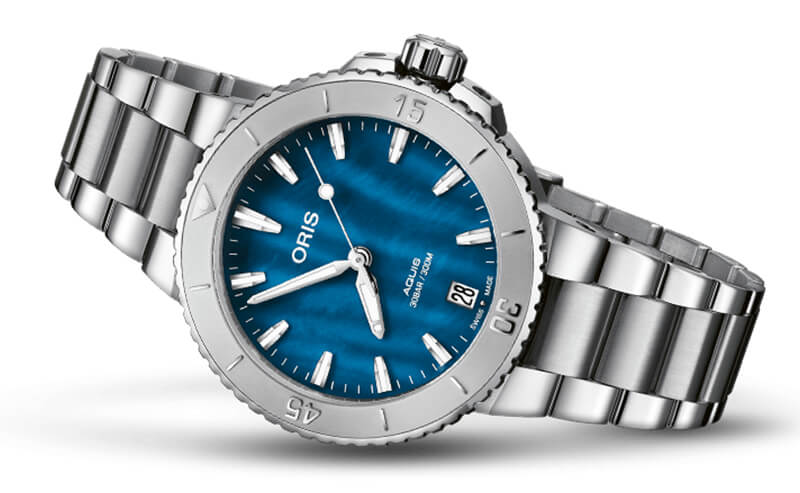 オリス/Oris/AQUIS(アクイス) 36.5mm MOP(マザーオブパール)ダイアル  レディース 腕時計 733 7770 4155-07 8 18 05P（エーゲブルー）
