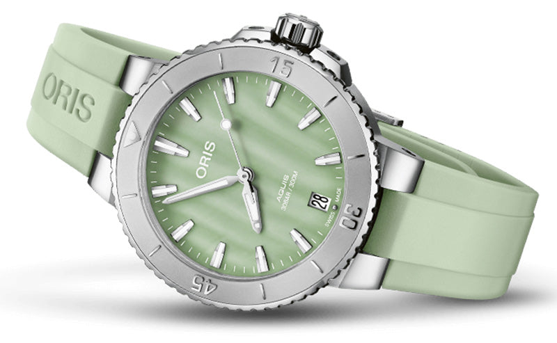 オリス/Oris/AQUIS(アクイス) 36.5mm MOP(マザーオブパール)ダイアル  レディース 腕時計 733 7770 4157-07 4 18 67FC（シーフォームグリーン）