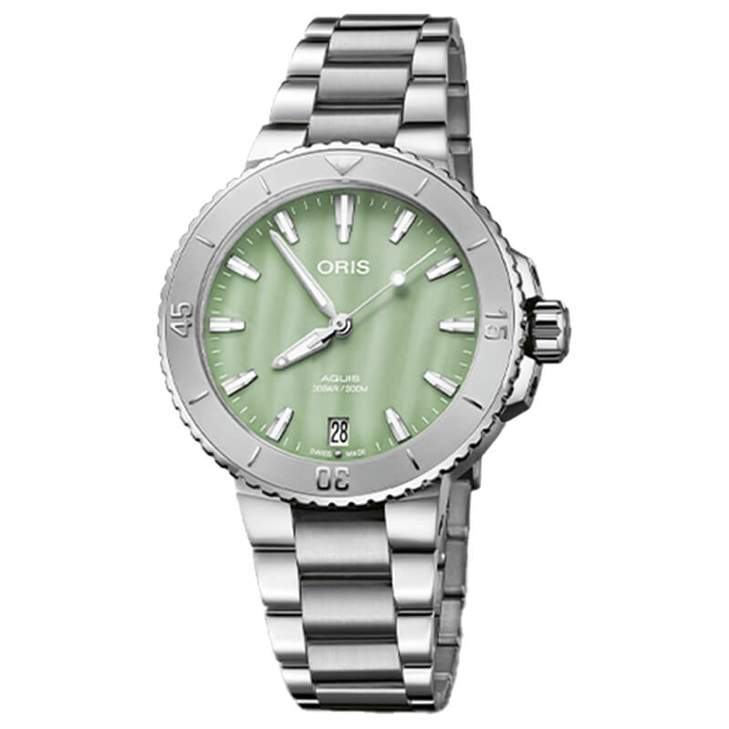 オリス/Oris/AQUIS(アクイス) 36.5mm MOP(マザーオブパール)ダイアル  レディース 腕時計 733 7770 4157-07 8 18 05P（シーフォームグリーン）