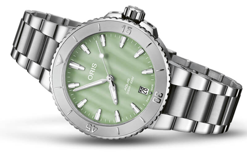 オリス/Oris/AQUIS(アクイス) 36.5mm MOP(マザーオブパール)ダイアル  レディース 腕時計 733 7770 4157-07 8 18 05P（シーフォームグリーン）