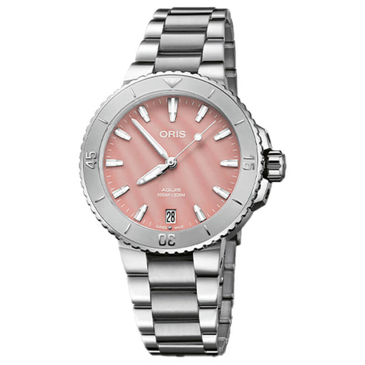 オリス/Oris/AQUIS(アクイス) 36.5mm MOP(マザーオブパール)ダイアル  レディース 腕時計 733 7770 4158-07 8 18 05P（ブラッシュピンク）