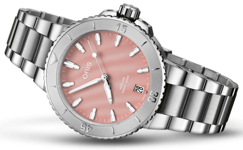 オリス/Oris/AQUIS(アクイス) 36.5mm MOP(マザーオブパール)ダイアル  レディース 腕時計 733 7770 4158-07 8 18 05P（ブラッシュピンク）