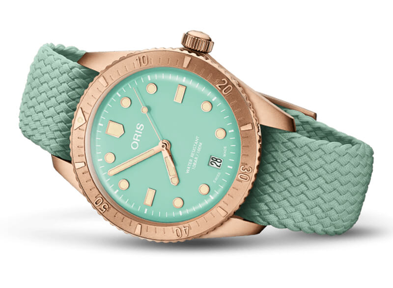 オリス(Oris)ダイバーズ65 コットンキャンディ リサイクルナイロンストラップ 733 7771 3157-07 3 19 03BRS グリーンダイアル 腕時計