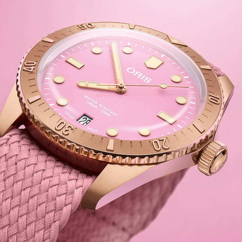 オリス(Oris)ダイバーズ65 コットンキャンディ リサイクルナイロンストラップ 733 733 7771 3158-07 3 19 04BRS ピンクダイアル 腕時計
