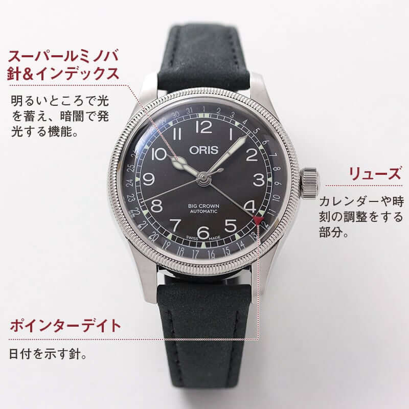 オリス　ビッグクラウン  ポインターデイト 36mm/ブラック/ 754 7749 4064-07 5 17 65　ボーイズ/レディース　腕時計