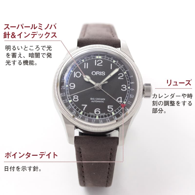 オリス　ビッグクラウン  ポインターデイト 36mm/ブラック/ 754 7749 4064-07 5 17 67 ボーイズ/レディース　腕時計