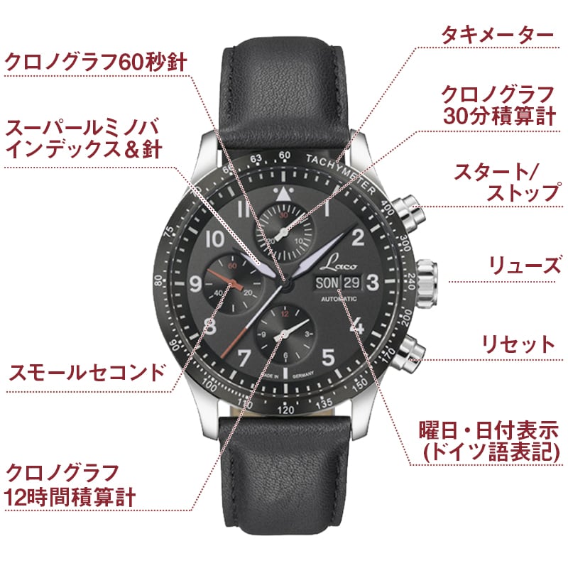ラコ（Laco) クロノグラフウォッチ Laco50系 自動巻き Hockenheim（ホッケンハイム）862089 腕時計