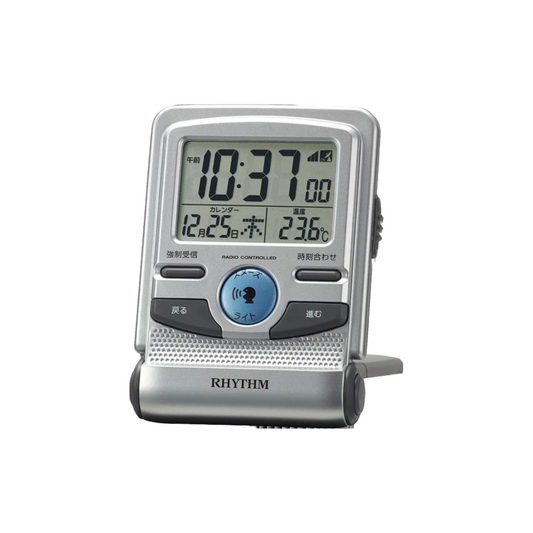 RHYTHM リズム 音声報時デジタル フィットウェーブD214 カレンダー表示 温度表示 目覚まし 置き時計【8RZ214SR19】