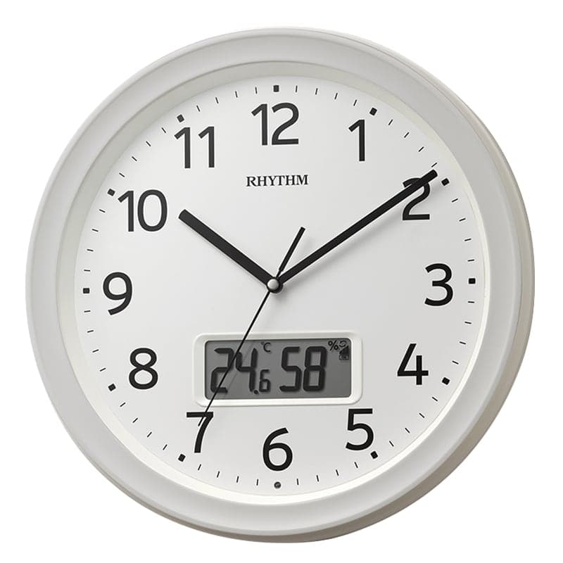RHYTHM リズム 液晶表示付き 電波 掛け時計 フィットウェーブリブA02　8FYA02SR03　白