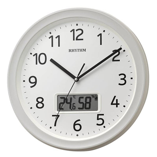 RHYTHM リズム 液晶表示付き 電波 掛け時計 フィットウェーブリブA02　8FYA02SR03　白