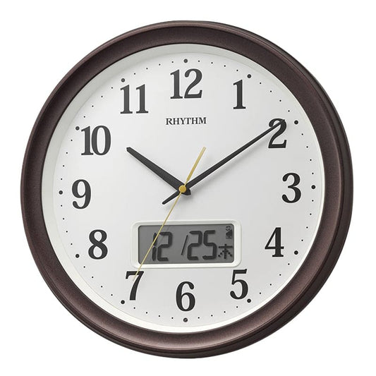 RHYTHM リズム 液晶表示付き 電波 掛け時計 フィットウェーブリブA02　8FYA02SR06　茶色メタリック