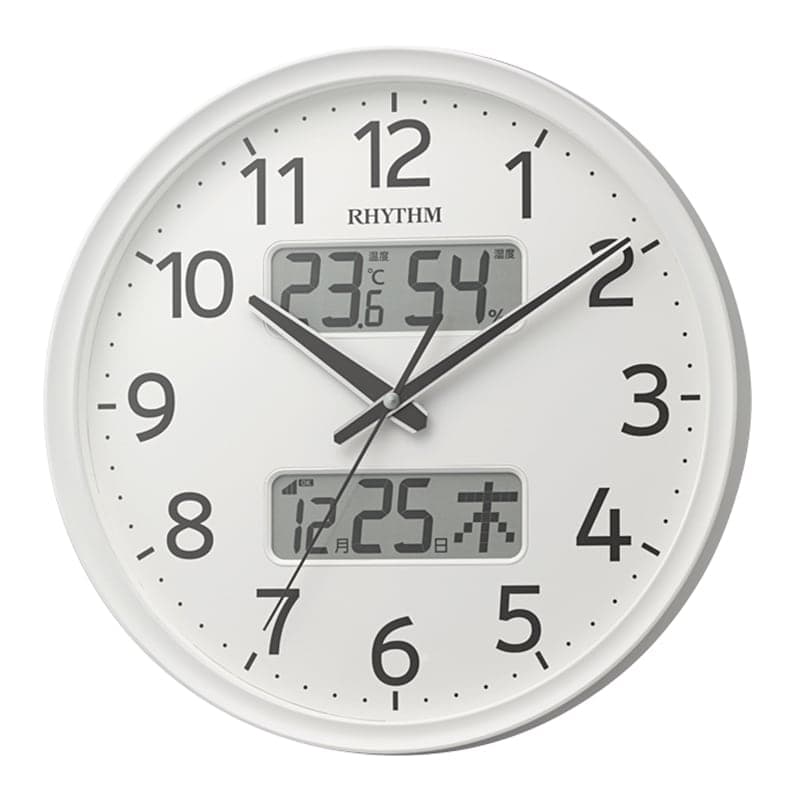 RHYTHM リズム 液晶表示付き 電波 掛け時計 フィットウェーブリブA03　8FYA03SR03　白