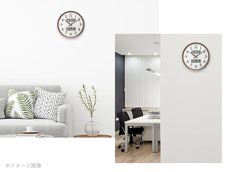 RHYTHM リズム 液晶表示付き 電波 掛け時計 フィットウェーブリブA03　8FYA03SR06　茶メタリック