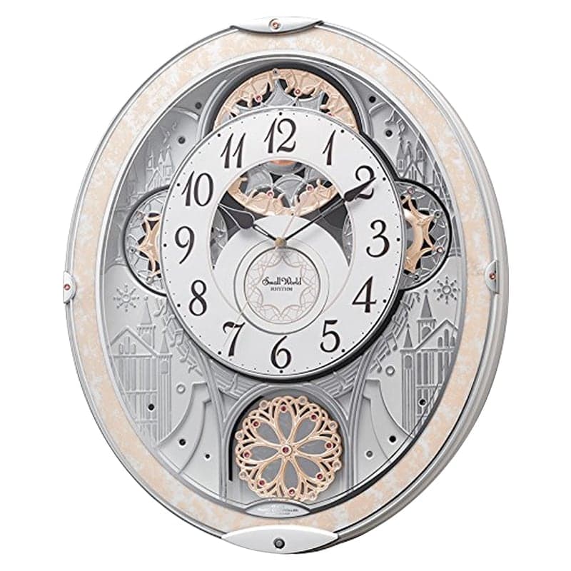 RHYTHM リズム SmallWorld 電波 からくり 掛け時計 スモールワールドノエルN　8MN407RH03 白パール