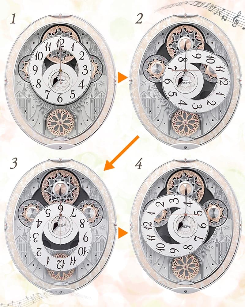 RHYTHM リズム SmallWorld 電波 からくり 掛け時計 スモールワールドノエルN　8MN407RH03 白パール