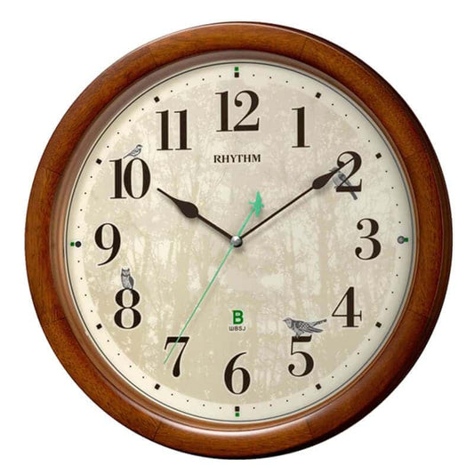 RHYTHM リズム 日本野鳥の会 四季の野鳥 報時掛時計　報時付き 電波掛け時計 8MN408SR06