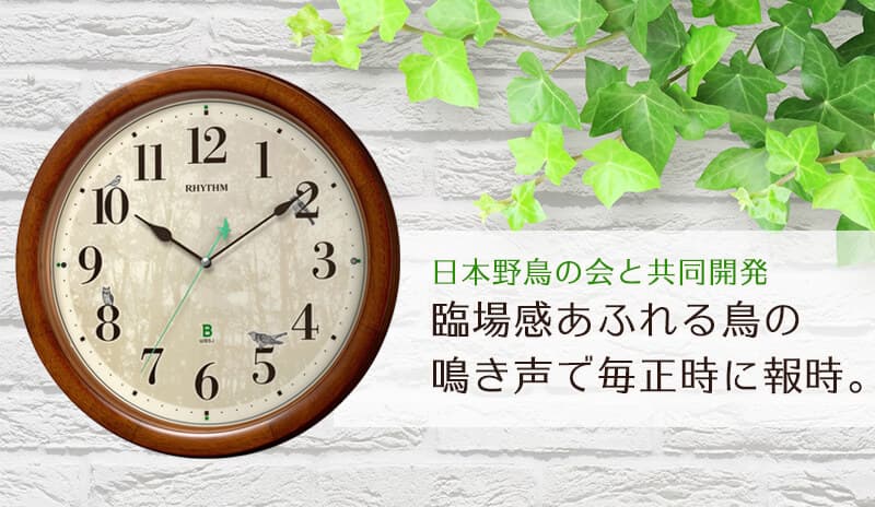 RHYTHM リズム 日本野鳥の会 四季の野鳥 報時掛時計　報時付き 電波掛け時計 8MN408SR06
