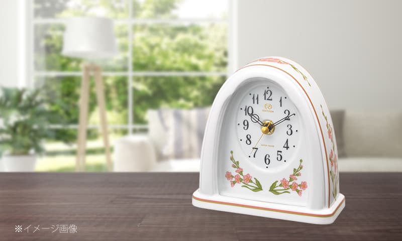 RHYTHM リズム 有田焼 磁器枠 置き時計 わすれな草 感謝 8RG623HG13