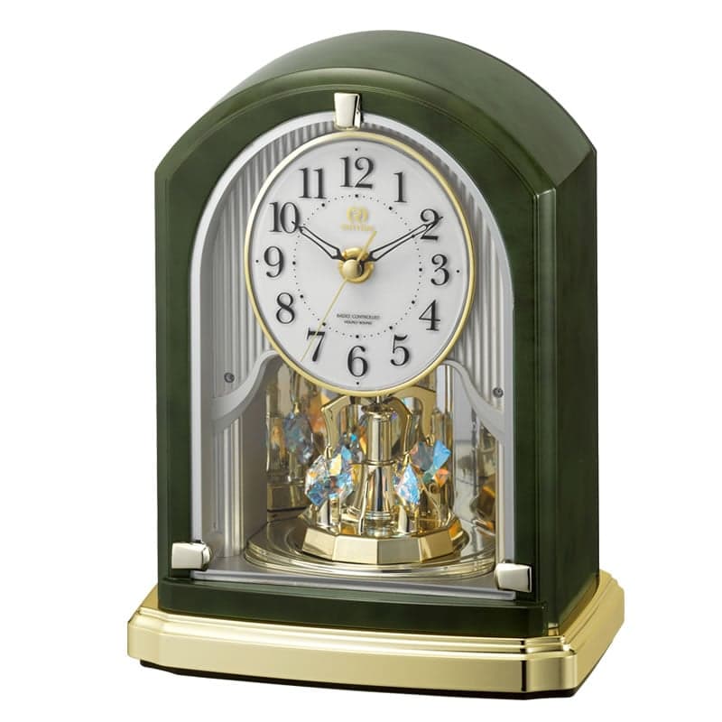 RHYTHM リズム 電波 アミューズ 置き時計 緑木目光沢仕上 8RN403HG05