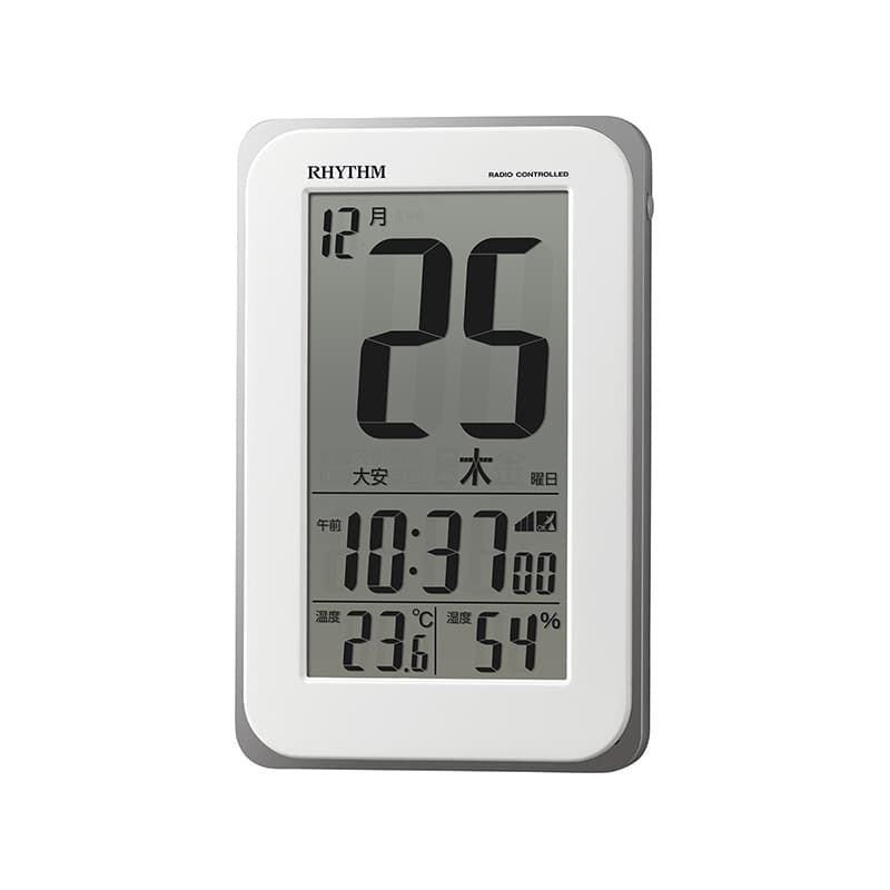 RHYTHM リズム デジタル 電波 目覚まし時計 掛置兼用 フィットウェーブカレンダーD139　8RZ139SR03 白