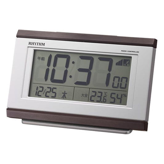 RHYTHM リズム デジタル 電波 目覚まし時計 フィットウェーブD161 8RZ161SR06 茶