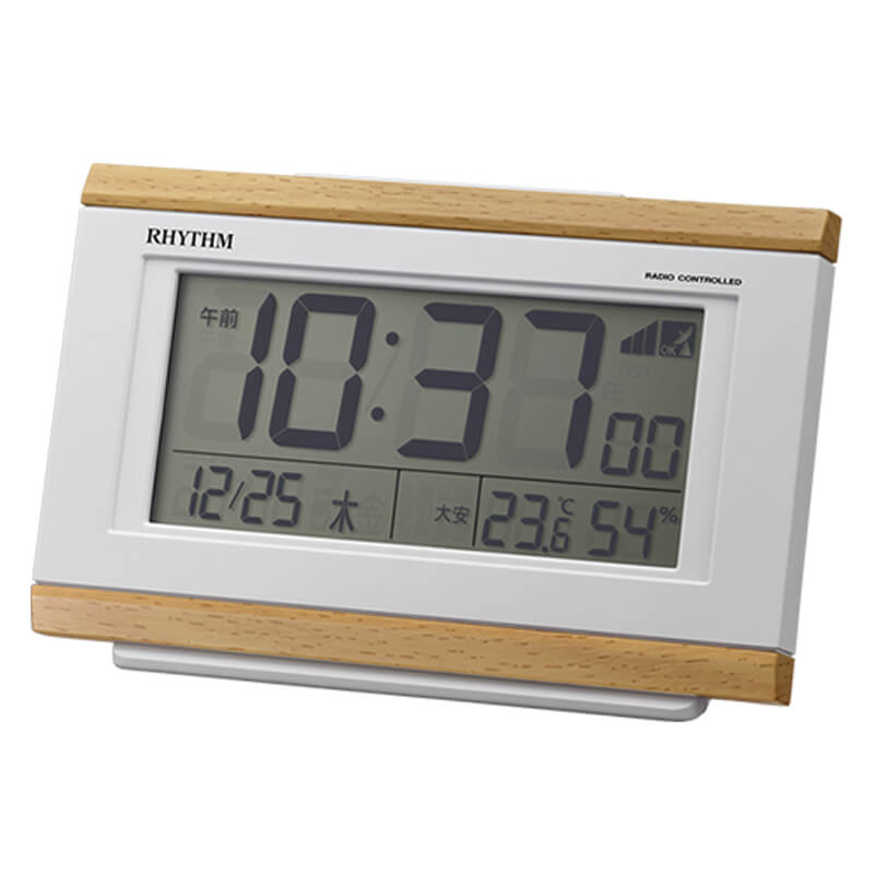 RHYTHM リズム デジタル 電波 目覚まし時計 フィットウェーブD161 8RZ161SR07 薄茶