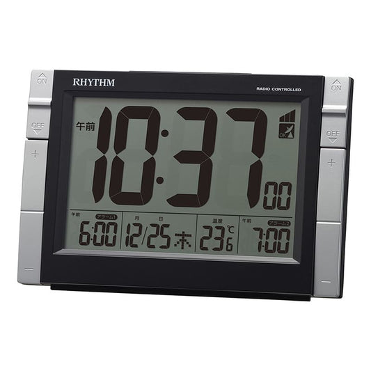 RHYTHM リズム デジタル 電波 目覚まし時計 フィットウェーブD223 8RZ223SR02 黒